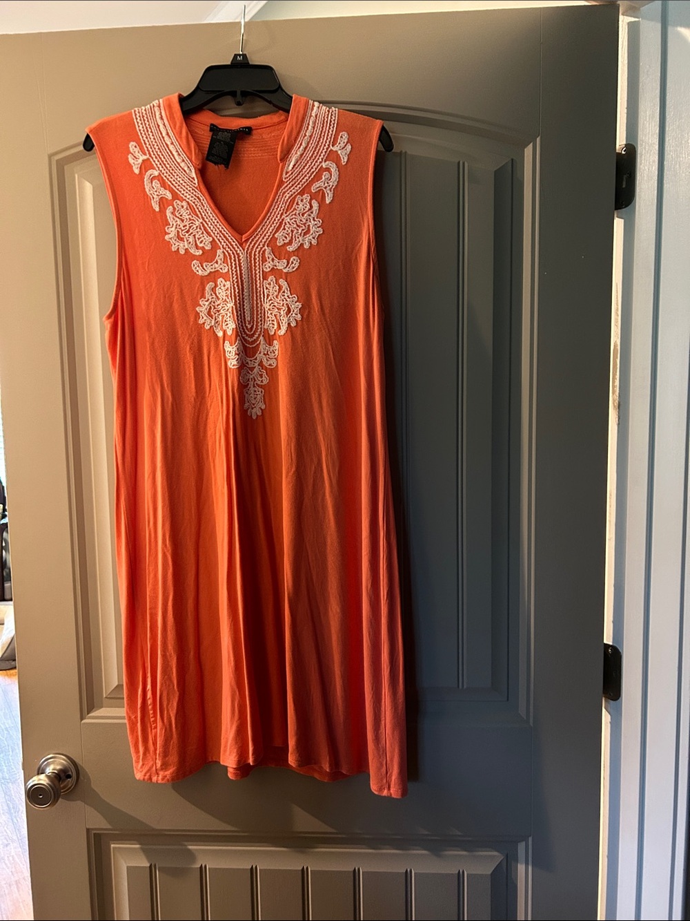 Grace Elements Orange Sleeveless Embroidered V-Neck Dress
